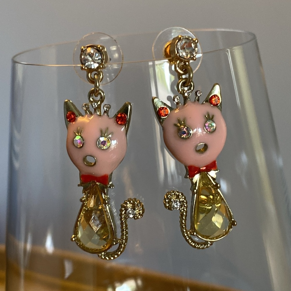 Pink and Gold Cat Earrings